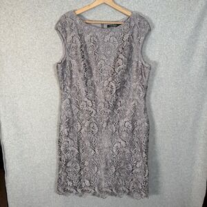 LAUREN RALPH LAUREN Women's Gray Scalloped Lace-inset Sheath Dress 18